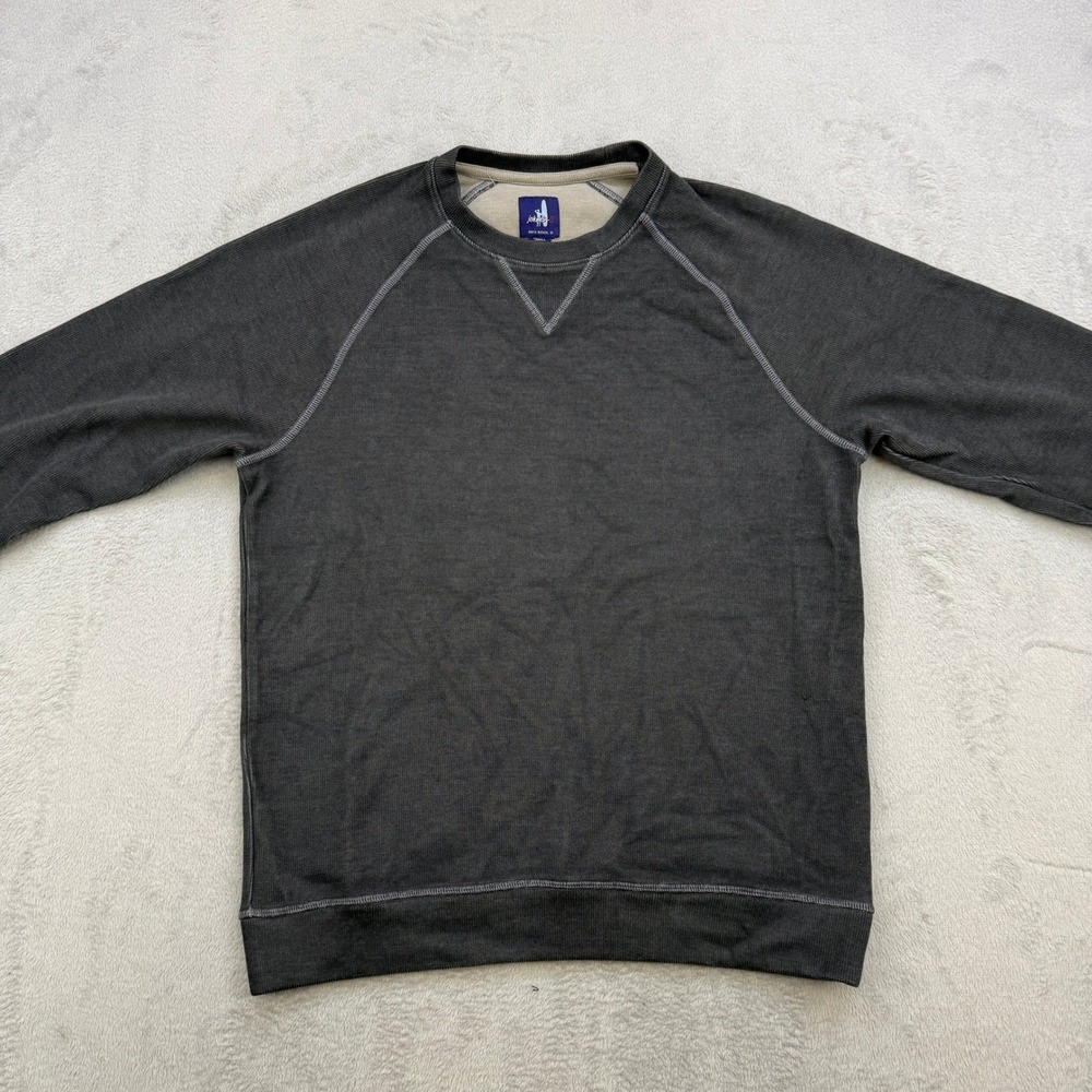 Johnnie-O Sweatshirt Mens Small Gray Waffle Knit Raglan Crewneck Surf Coastal